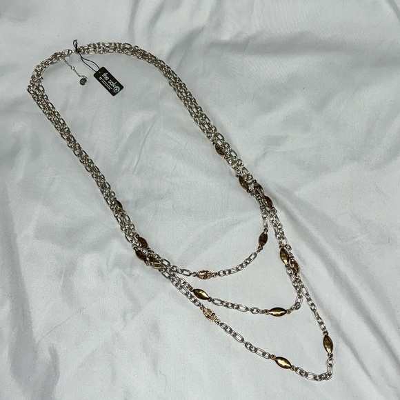 Two Tone, 3 Row Necklace from The Sak Recycled Metal 31” Long+Extender BRAND NEW - Picture 6 of 13